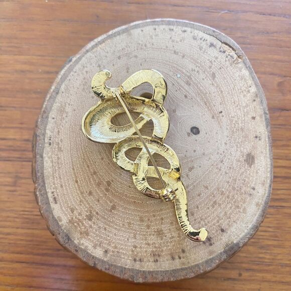 Gold Plated Snake Abstract Asp Rod of Asclepius Pin Brooch - Picture 5 of 5